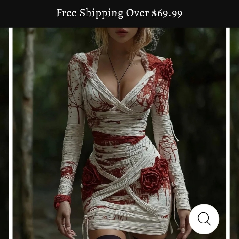 Elegant Long Sleeve Red and White Dress